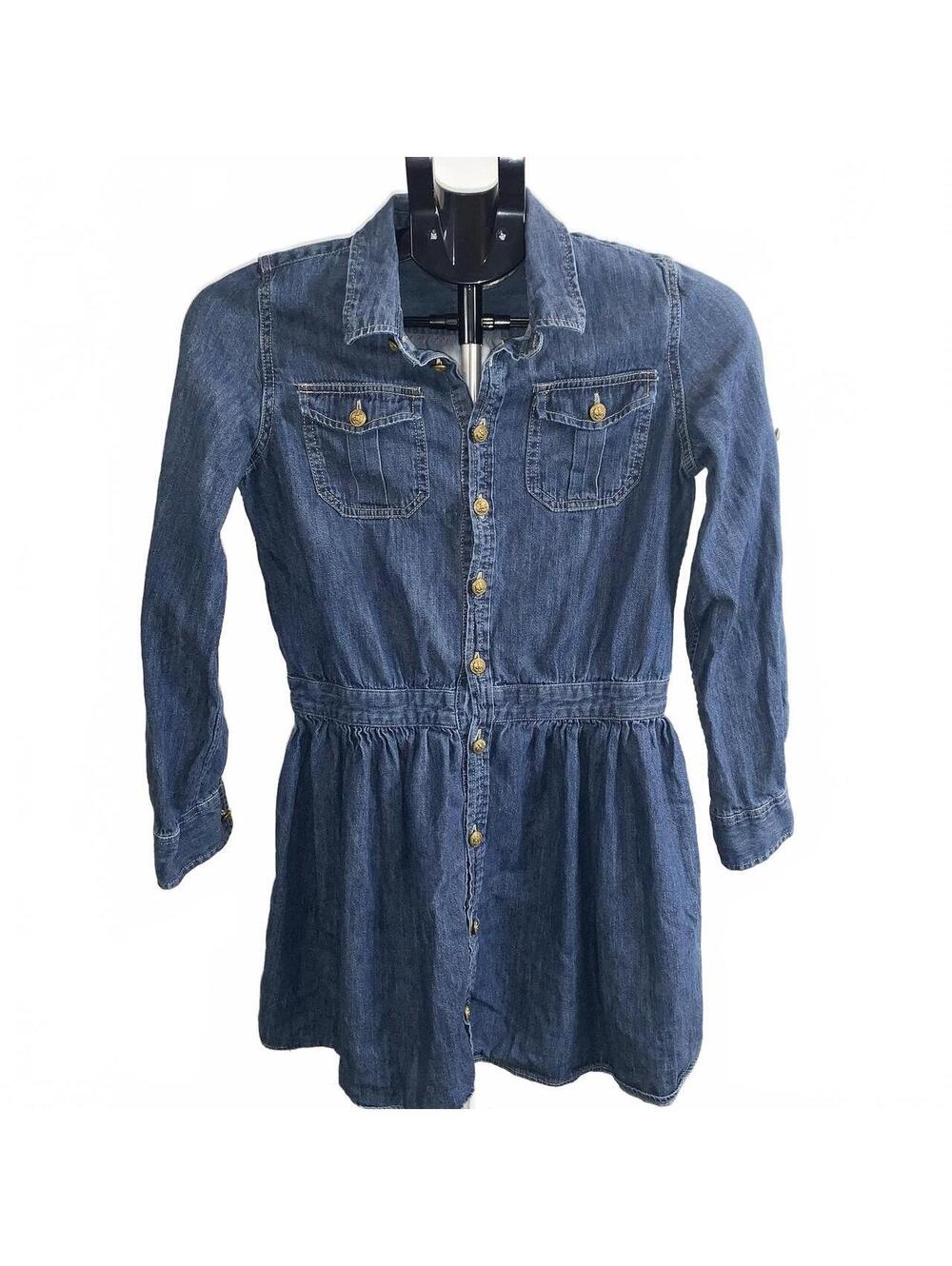 Polo Ralph Lauren Girls Denim Dress Size 14 Button Front Long Sleeve